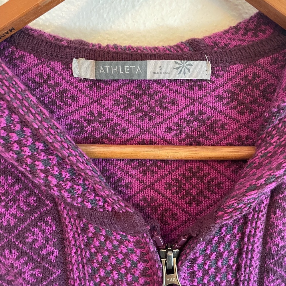 Athleta Spooner Summit Fair Isle Wool Zip Up Hooded Jacket Sweater Womens Size S - Picture 3 of 10